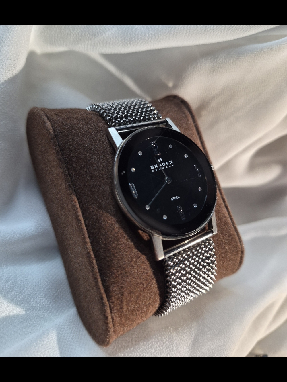 Skagen Unisex Silver Mesh Bracelet Black Dial Watch